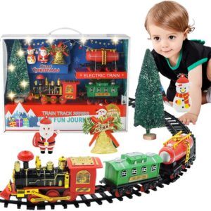 Tren eléctrico de juguete para Navidad con música, vías y decoración